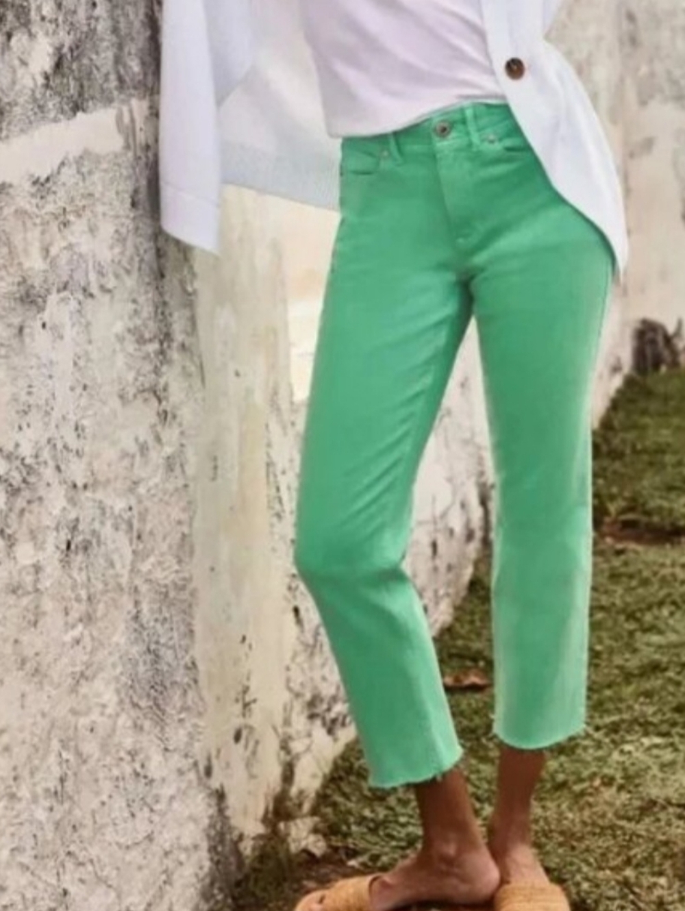 J.jill Denim High Rise Straight Leg Crop Raw Hem Green Jeans